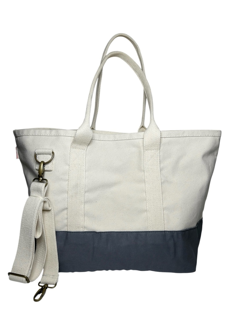 CB STATION Heavy Duty Canvas Two-Tone Cream Gray Utility Tote Bag Weekender